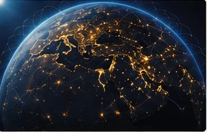 Globe with interconnected data centers representing distributed website hosting